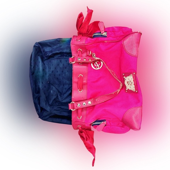 Vintage Juicy Couture Pink Nylon Malibu Daydreamer Studded Bow Bag Satchel - Picture 11 of 16